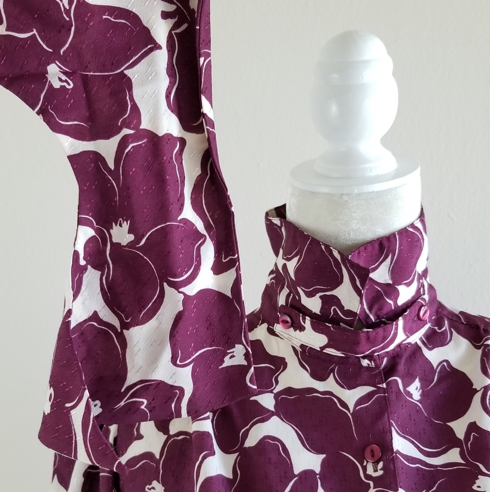 VTG 80s Pykettes Floral Secretary Blouse - Picture 7 of 8